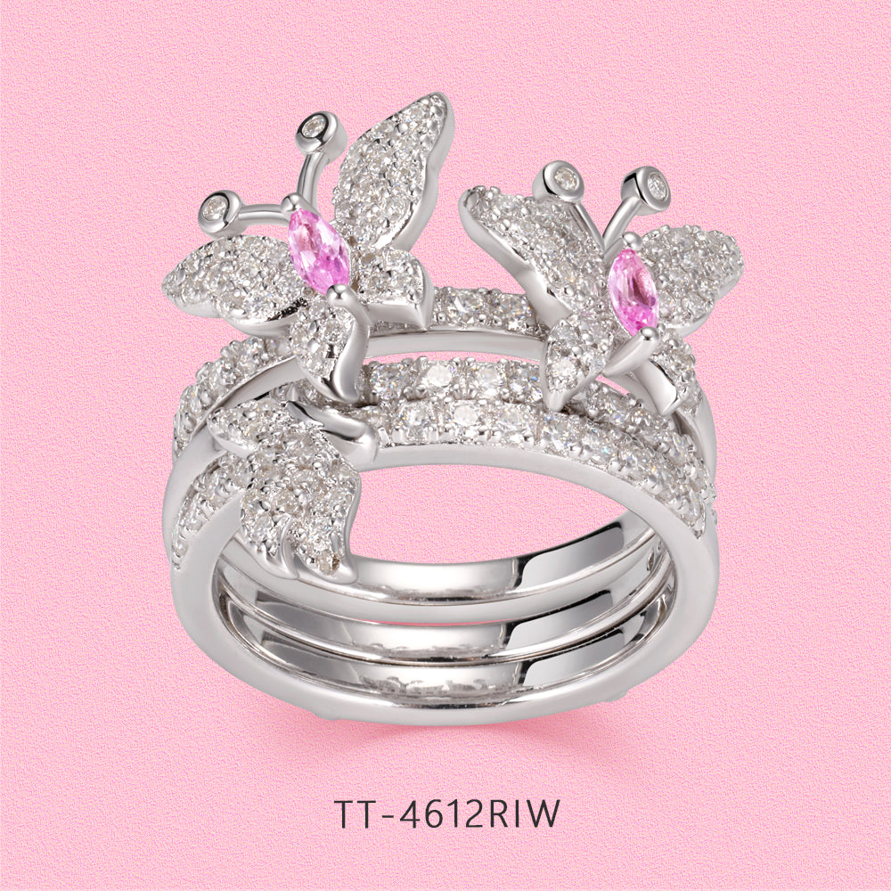 Yumato Moissanite diamond "Dream Seeker Butterfly Multi-layered Ring, Stud and Necklace Set.
