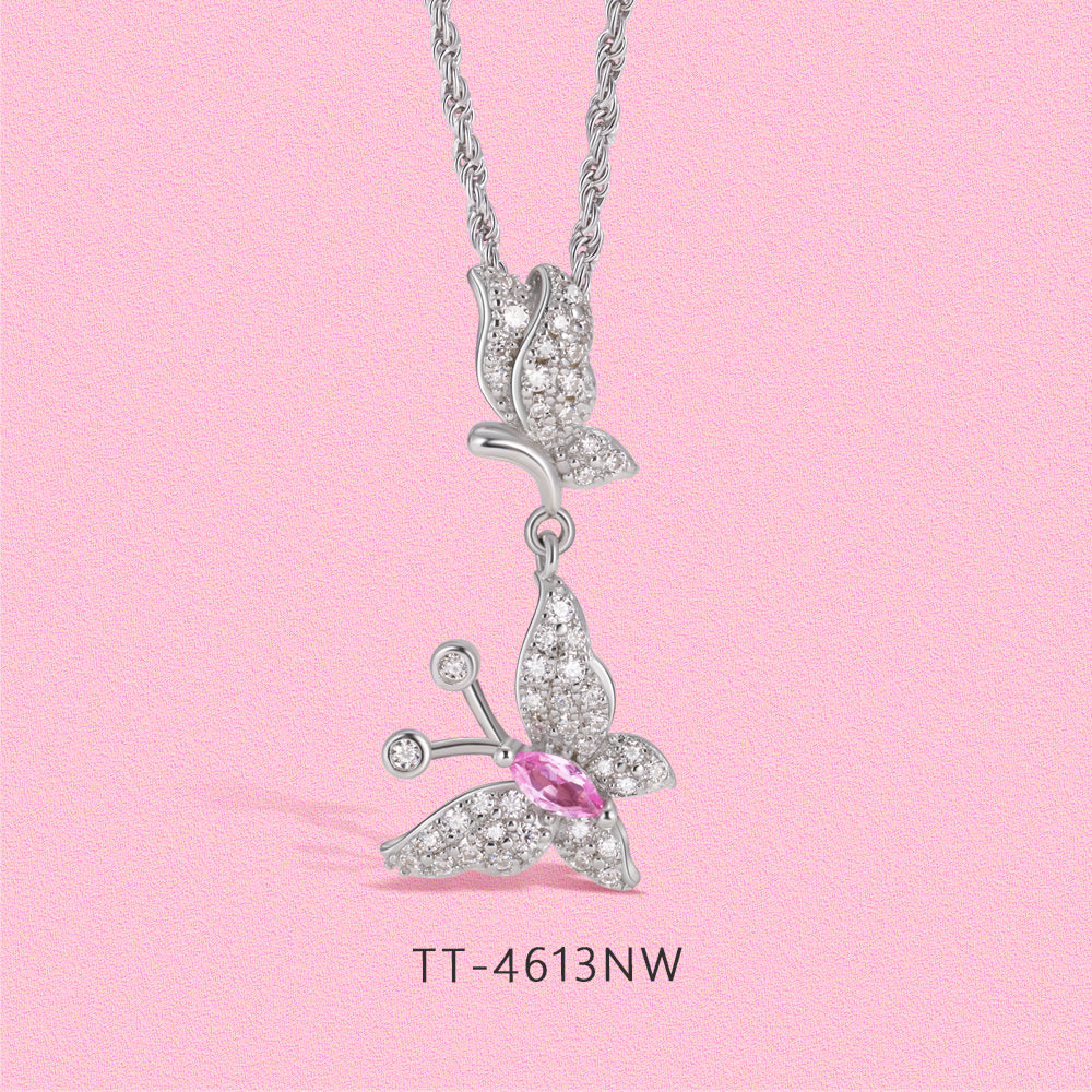 Yumato Moissanite diamond "Dream Seeker Butterfly Multi-layered Ring, Stud and Necklace Set.