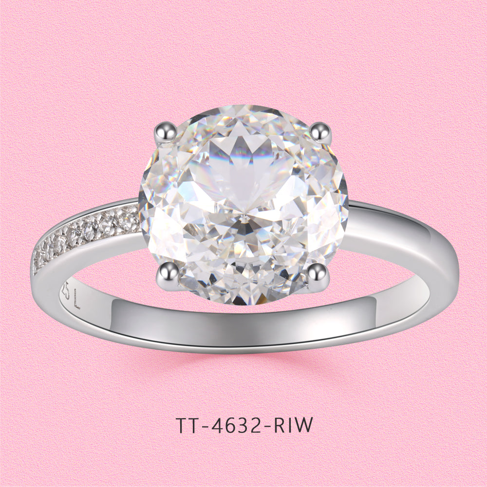 Yumato S925 sterling silver 4-carat single diamond ring set with laboratory-grown gemstones