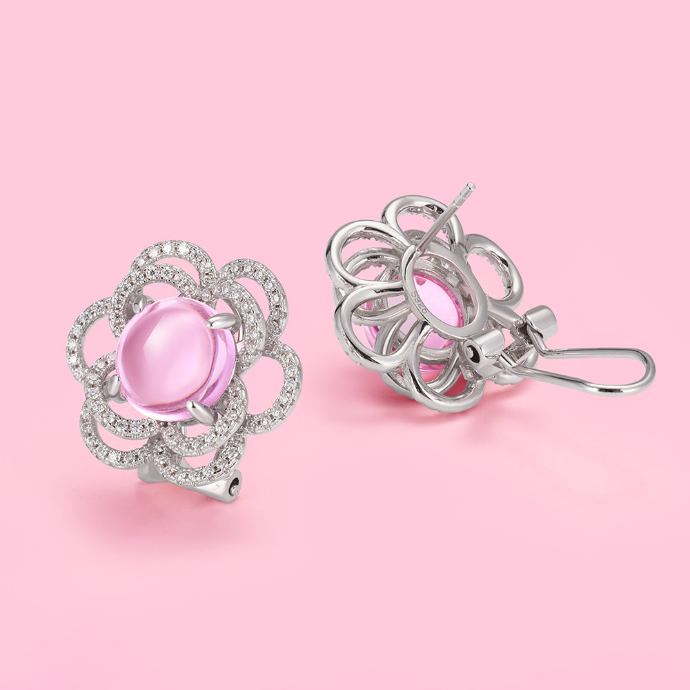 Yumato Luxurious Moissanite and natural hibiscus flower-shaped stud ring necklace set