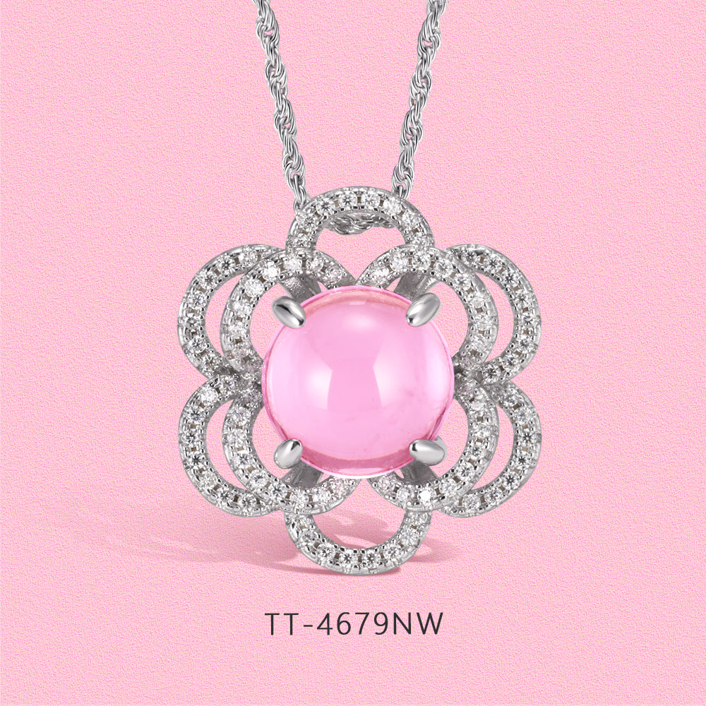 Yumato Luxurious Moissanite and natural hibiscus flower-shaped stud ring necklace set