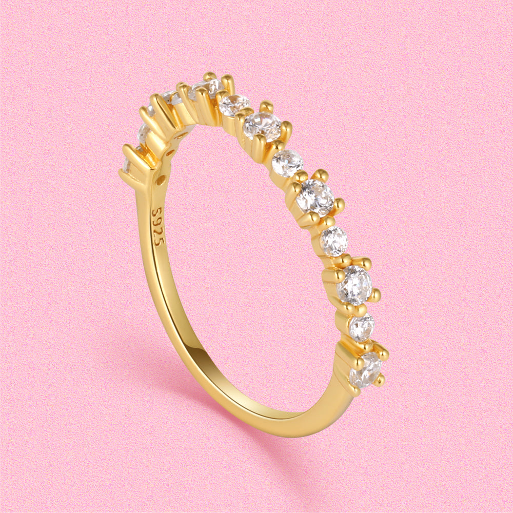 Yumato S925 sterling silver distinctive half-ring diamond row ring