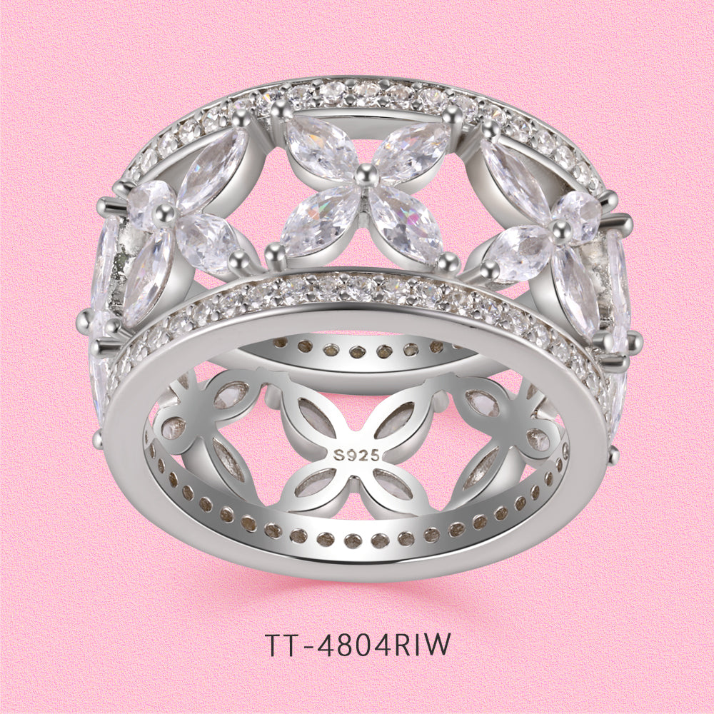 Yumato luxurious wide-face ring fully set with flowers 4804R