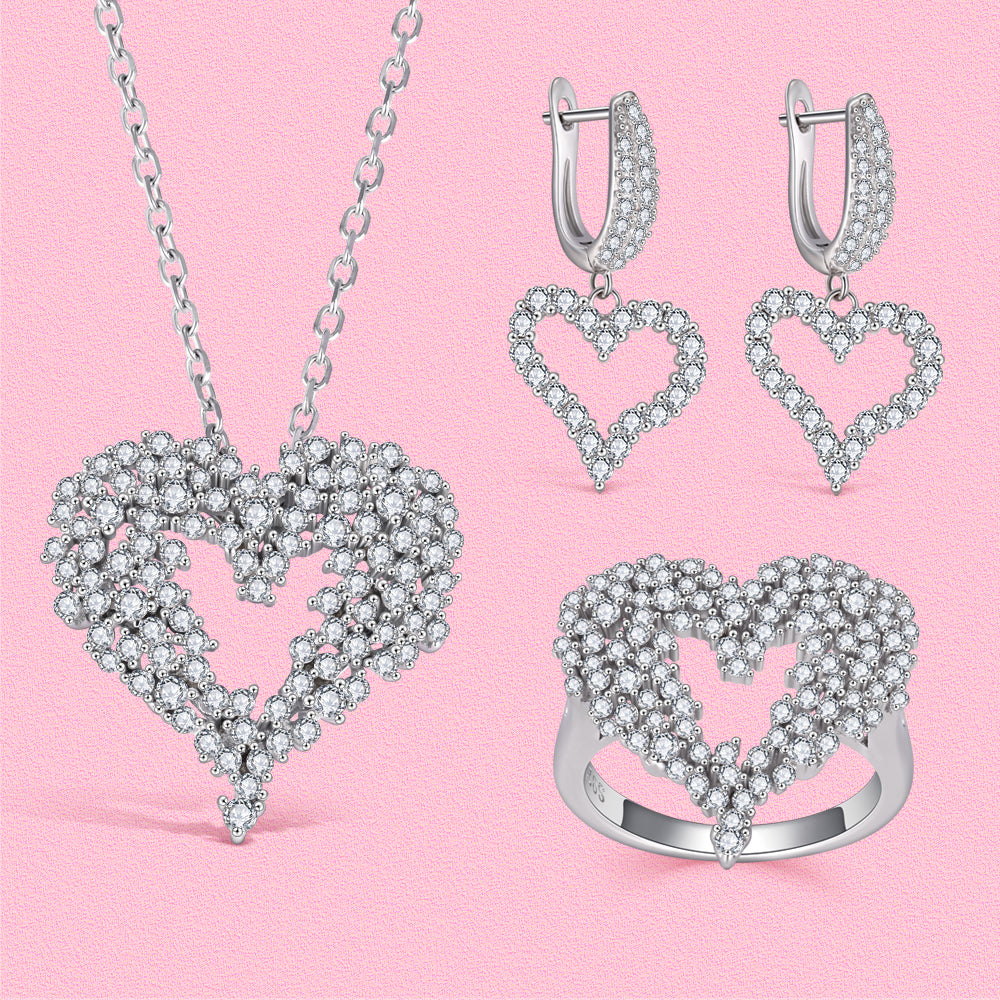 Yumato S925 sterling silver studded with starry heart jewelry set
