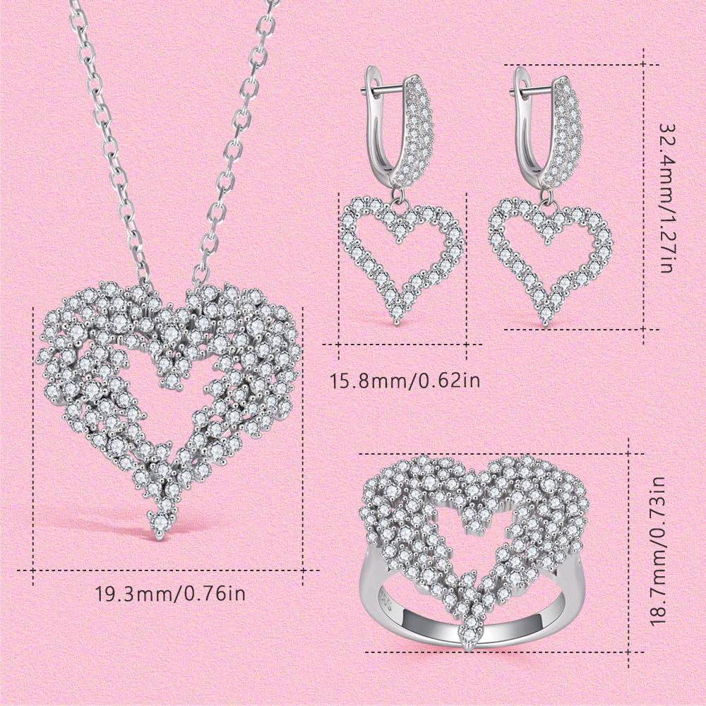 Yumato S925 sterling silver studded with starry heart jewelry set