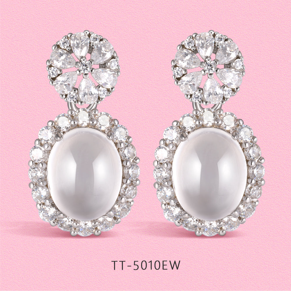 Yumato Clear natural ice type Full Diamond Ring Stud Necklace set