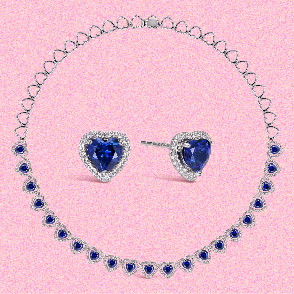 Yumato Moissanite and cultivated gemstone sweet heart-shaped stud earrings and necklaces