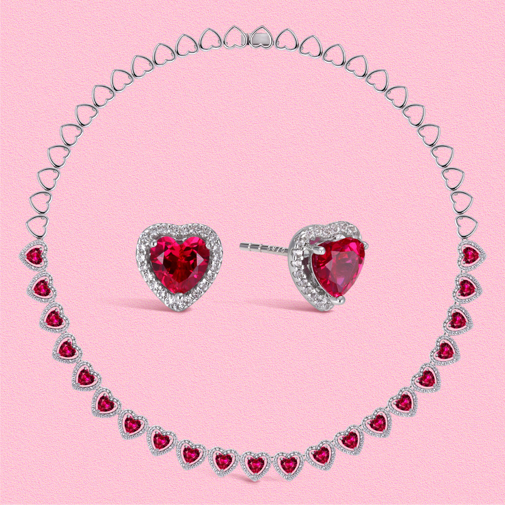 Yumato Moissanite and cultivated gemstone sweet heart-shaped stud earrings and necklaces