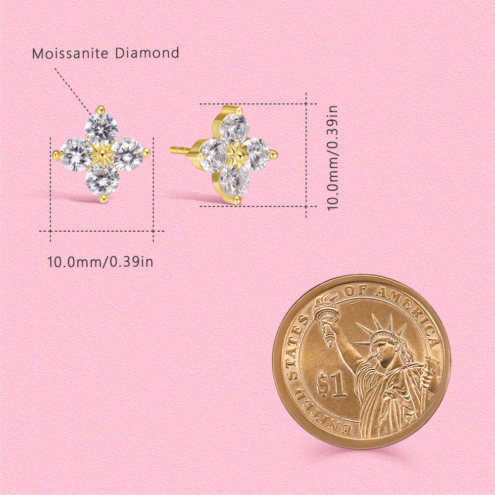 Yumato Shining Morning Star Clover S925 sterling silver stud earrings E4547