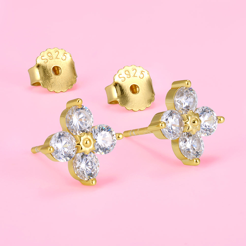 Yumato Shining Morning Star Clover S925 sterling silver stud earrings E4547