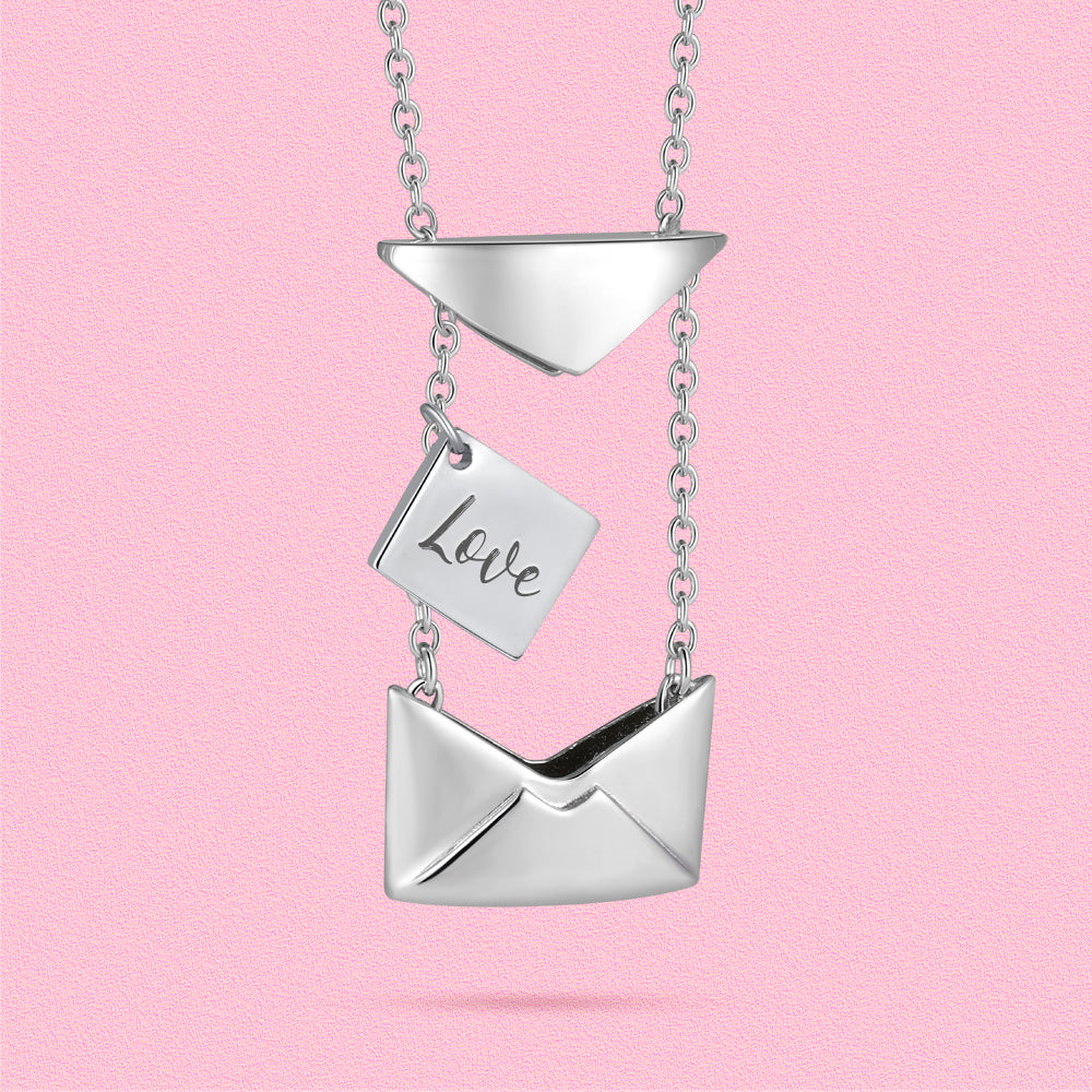 Yumato Free engraved couple love letter envelope S925 sterling silver necklace christmas gift