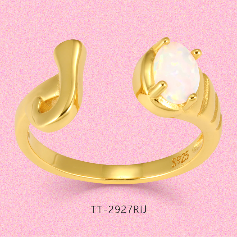 Yumato Gold color adjustable opening set natural Opal 26 English letter ring