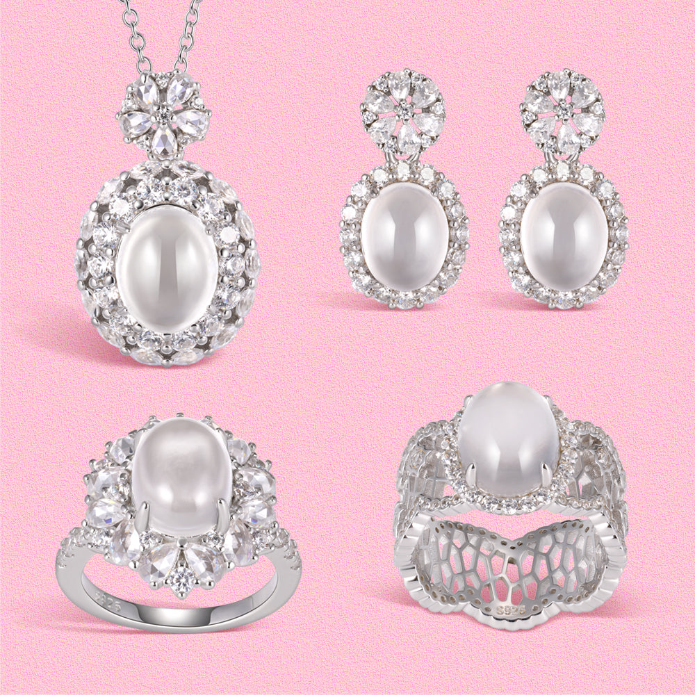 Yumato Clear natural ice type Full Diamond Ring Stud Necklace set