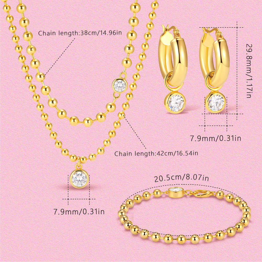 S925 sterling silver Moissanite golden bead set.
