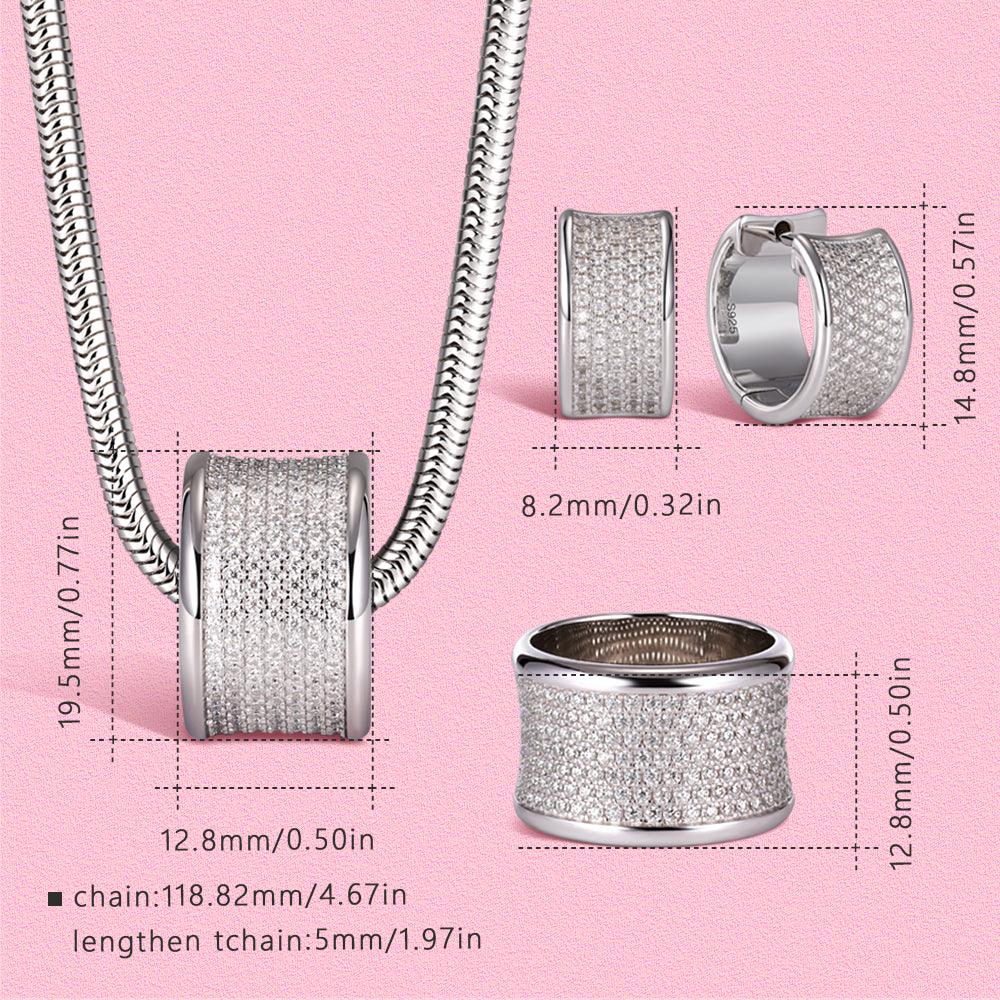 Yumato Luxurious full-diamond earrings, necklace and ring set