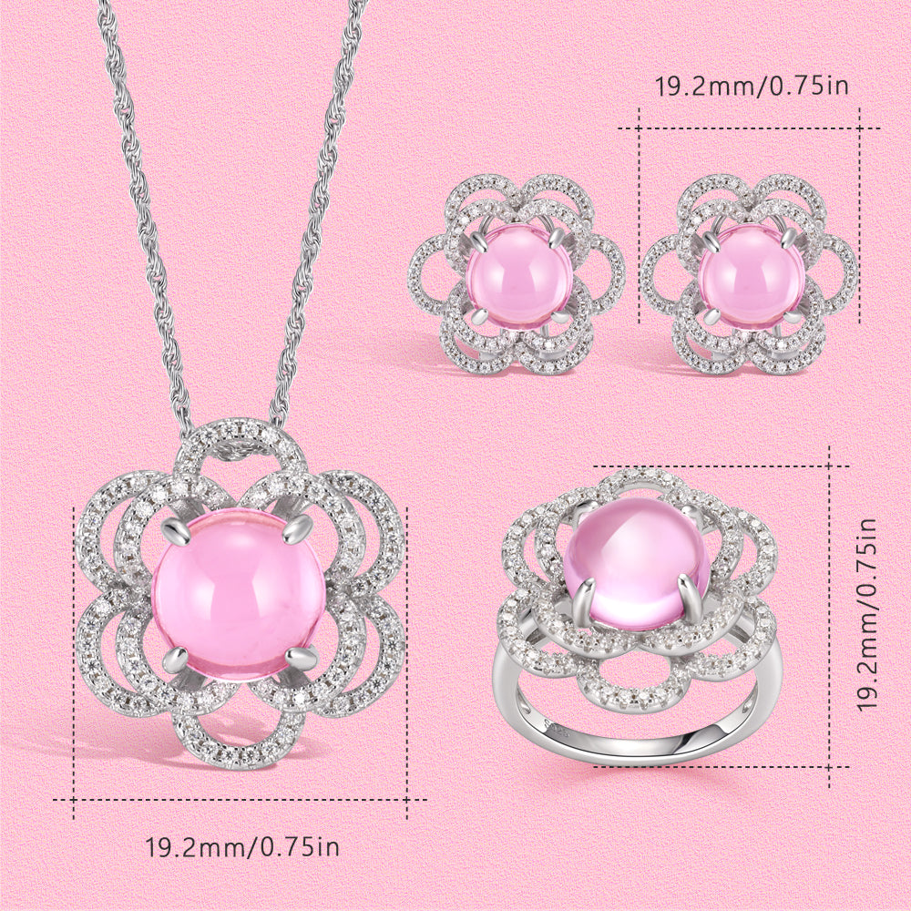 Yumato Luxurious Moissanite and natural hibiscus flower-shaped stud ring necklace set
