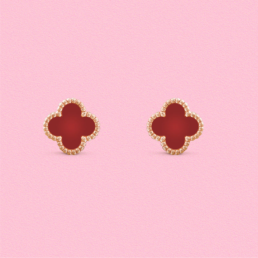 Yumato s925 sterling silver sweet rea chalcedony rose gold lucky earrings