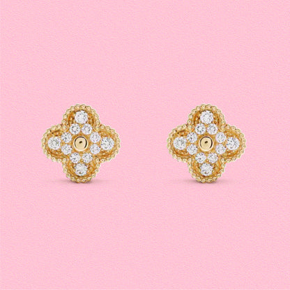 Yumato S925 sterling silver yellow gold full of diamonds lucky earrings