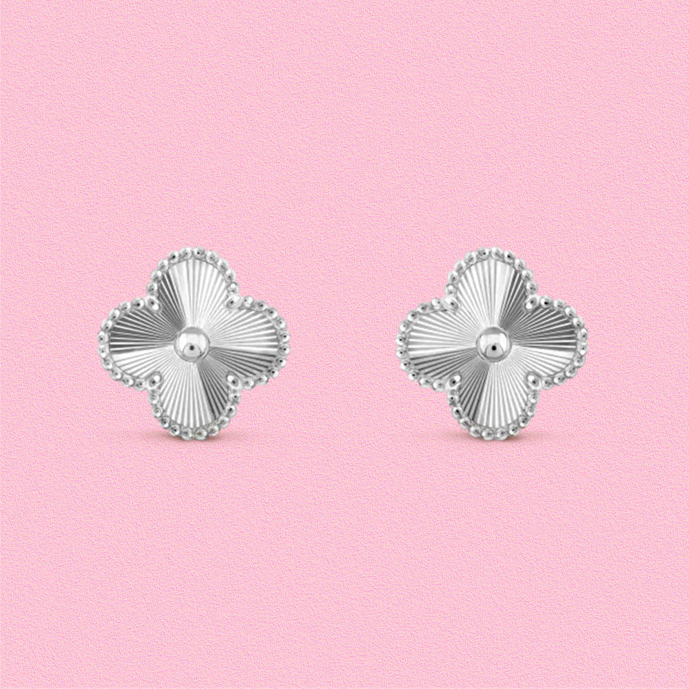 Yumato S925 sterling silver white gold laser lucky earrings