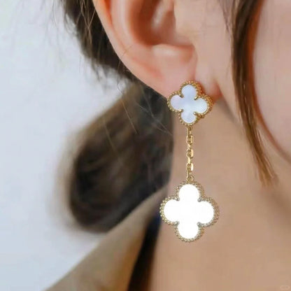 Yumato S925 sterling silver white shell with double flowers lucky earrings