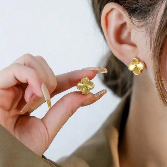 Yumato S925 sterling silver yellow gold laser lucky earrings