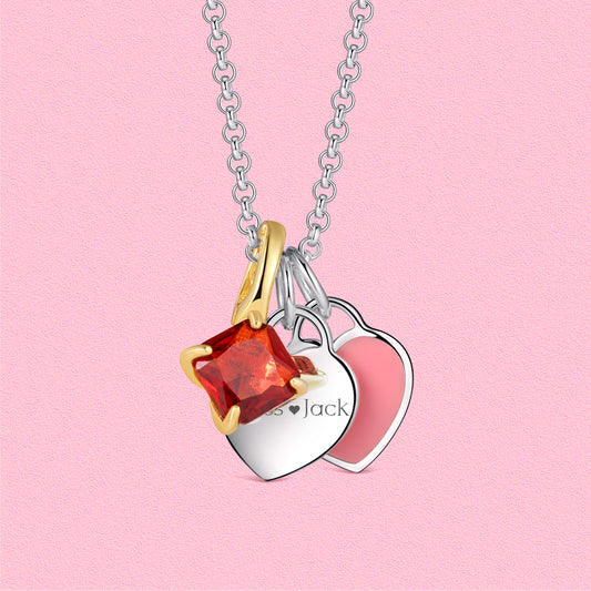 Elegant and fashionable, freely matched birthday stone pendant s925 sterling silver christmas gift double heart necklace