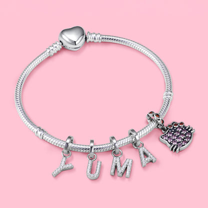 Yumato S925 Sterling Silver 26 Letter DIY Pendant Love Bracelet (Free Choice Style) Fashion Pendant Gifts for yourself, girl, lover,friend P01