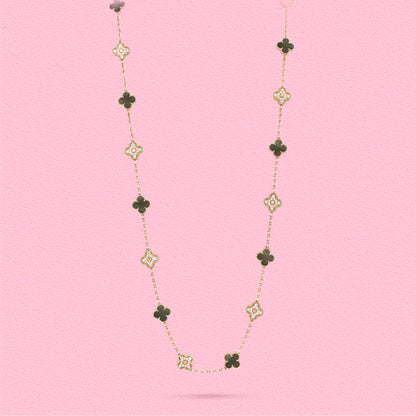 Yumato S925 sterling silver onyx and lab-grown diamond 20 flowers lucky necklace