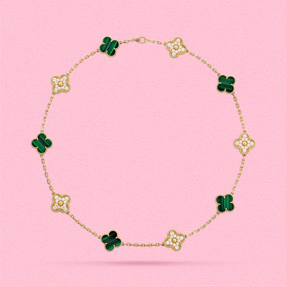 Yumato S925 sterling silver malachite and lab-grown diamond 10 flowers lucky necklace