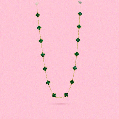 Yumato S925 sterling silver  malachite 20 flowers lucky necklace
