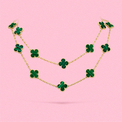 Yumato S925 sterling silver  malachite 20 flowers lucky necklace