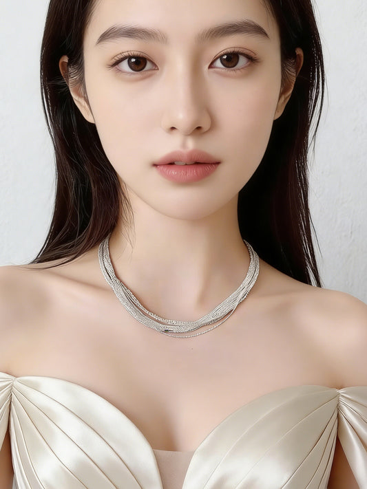 yumato S925 sterling silver multi-layer chain necklace, elegant and high-end design sense, light luxury, fashionable and simple