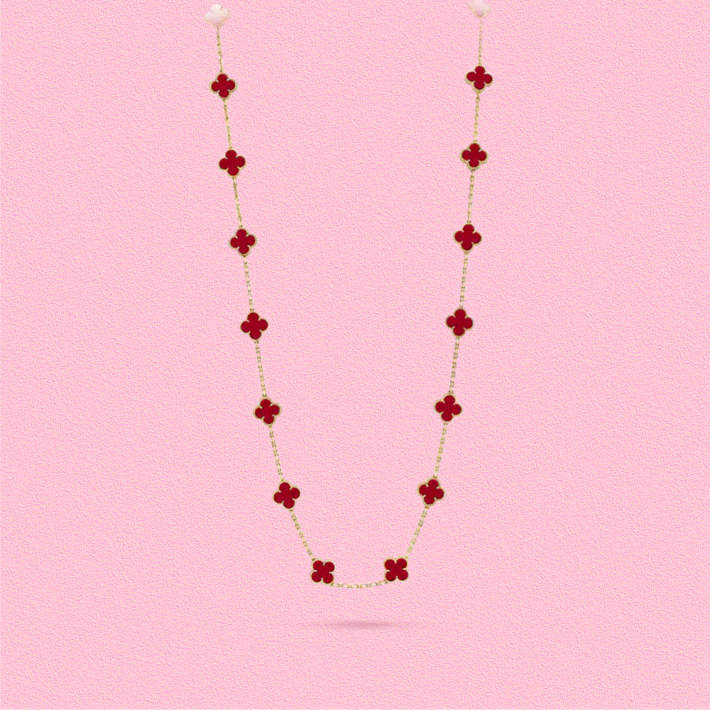Yumato S925 sterling silver red chalcedony lucky flowers necklace