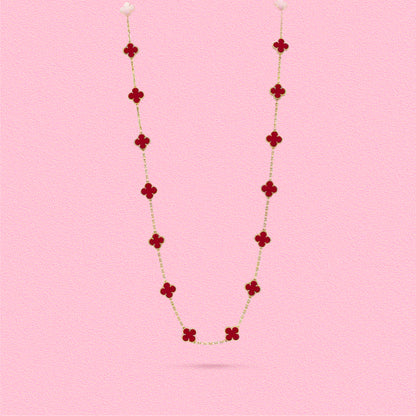 Yumato S925 sterling silver red chalcedony lucky flowers necklace