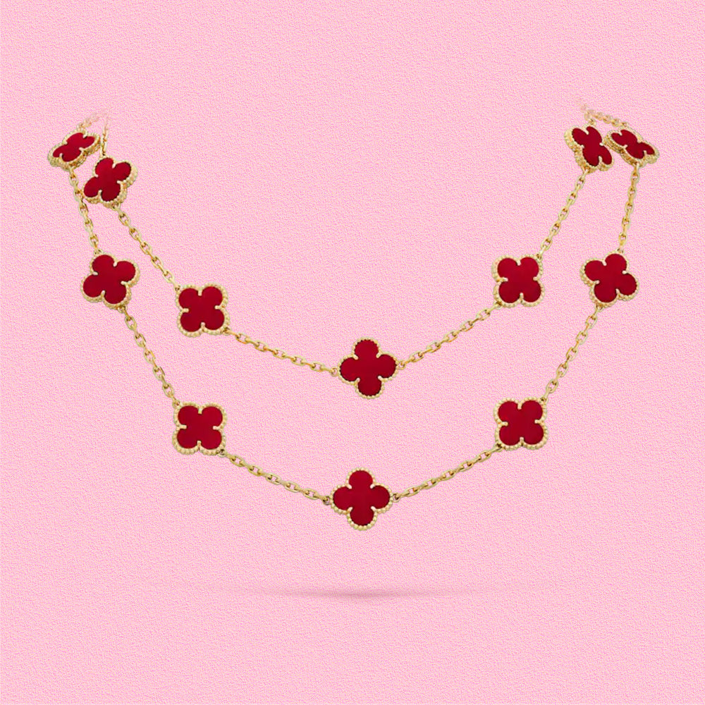 Yumato S925 sterling silver red chalcedony lucky flowers necklace