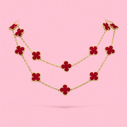 Yumato S925 sterling silver red chalcedony lucky flowers necklace