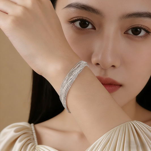 yumato S925 sterling silver multi-layer chain bracelet, elegant and high-end design, light luxury, fashionable and minimalist