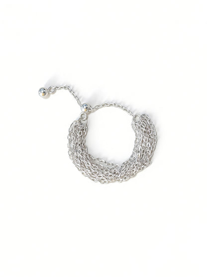 yumato S925 sterling silver multi-layer chain tassel adjustable chain ring, elegant high-end design, light luxury fashion, minimalist