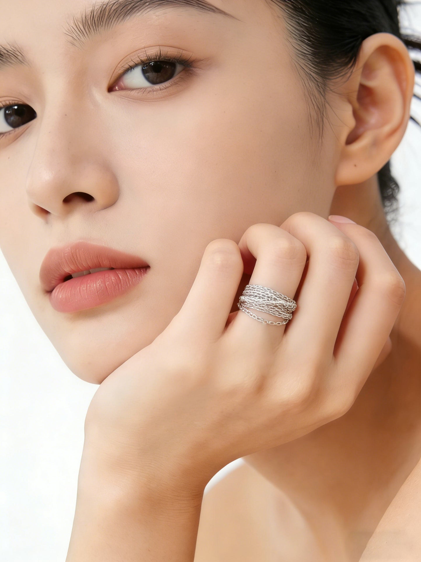 yumato S925 sterling silver multi-layer chain tassel adjustable chain ring, elegant high-end design, light luxury fashion, minimalist