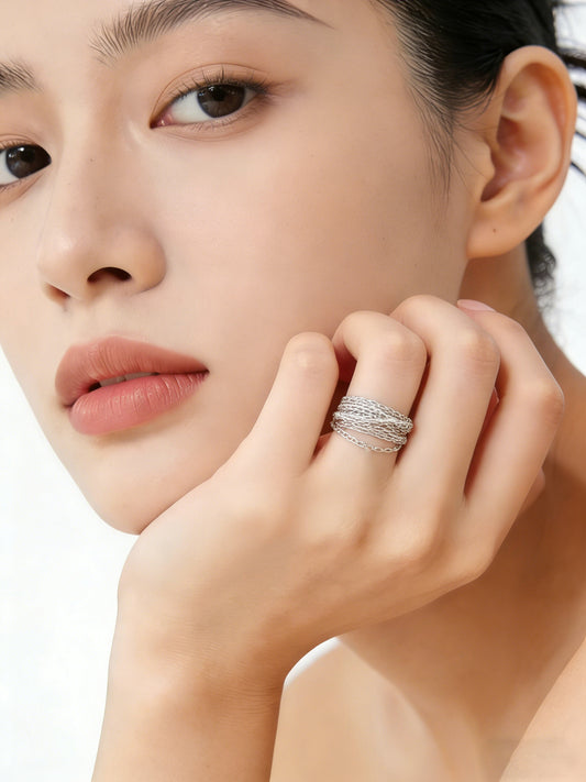 yumato S925 sterling silver multi-layer chain tassel adjustable chain ring, elegant high-end design, light luxury fashion, minimalist