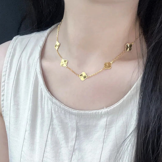 Yumato S925 sterling silver Laser 10 flowers lucky necklace