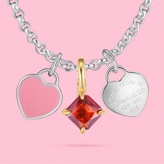Elegant and fashionable, freely matched birthday stone pendant double heart necklace