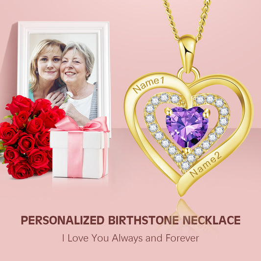 Yumato Jewelry Elegant Heart Pendant Necklaces Engraved Interchangeable Name Birthstone, Popular design, Customized Jewelry Gifts for Mom,Lover,Yourself and Friends N06