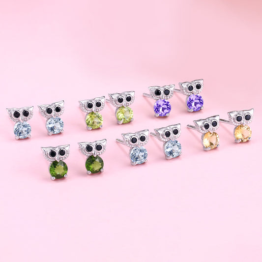 S925 Sterling Silver Natural Stones Cute Niche Stud Earrings Elegant, Fashion accessories C277-C281