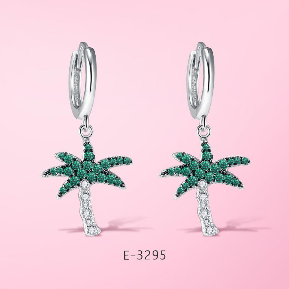 Yumato Pendant Earrings in 925 Sterling Silver Tree Shape Sprinkled with Green Special design E-3295