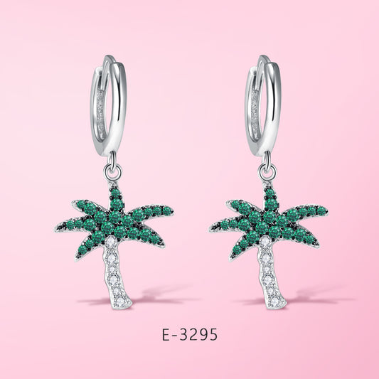 Yumato Pendant Earrings in 925 Sterling Silver Tree Shape Sprinkled with Green Special design E-3295