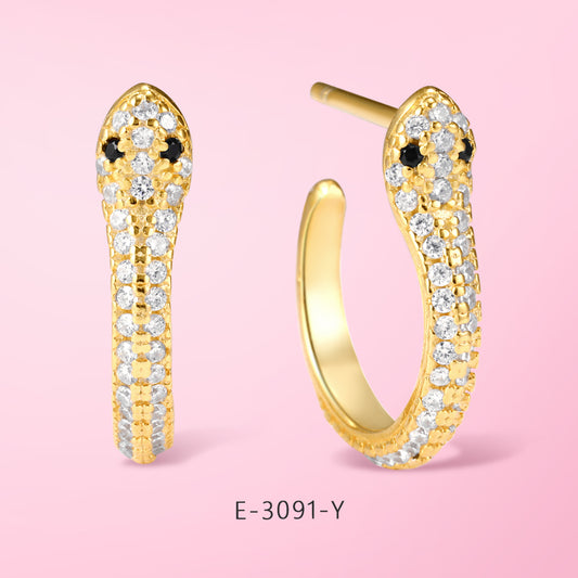 Yumato Artificial Zircon Snake shape special design Gold and Rose gold color Earrings in 925 Sterling Silver suitable for every occasion as Gift for girls friends female E-3091