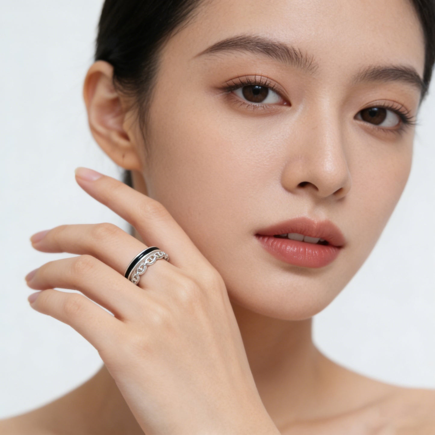 yumato Horse Nose S925 Sterling Silver Exquisite Double-Layer Hollow Ring Simple Open Ring