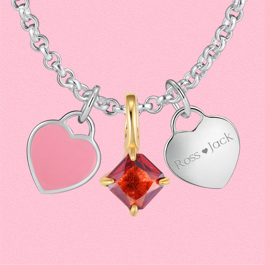 Elegant and fashionable, freely matched birthday stone pendant double heart necklace
