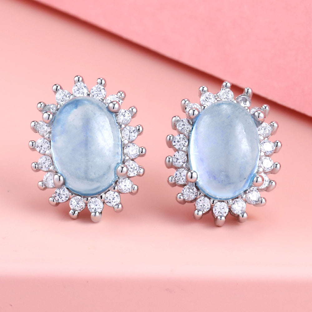 S925 Sterling Silver Natural Aquamarine Stud Earrings Elegant Gifts for yourself, girl, lover,friend C262